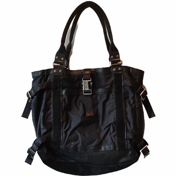DKNY Nylon Suede and Leather Tote Bag Black - Picture 1 of 6